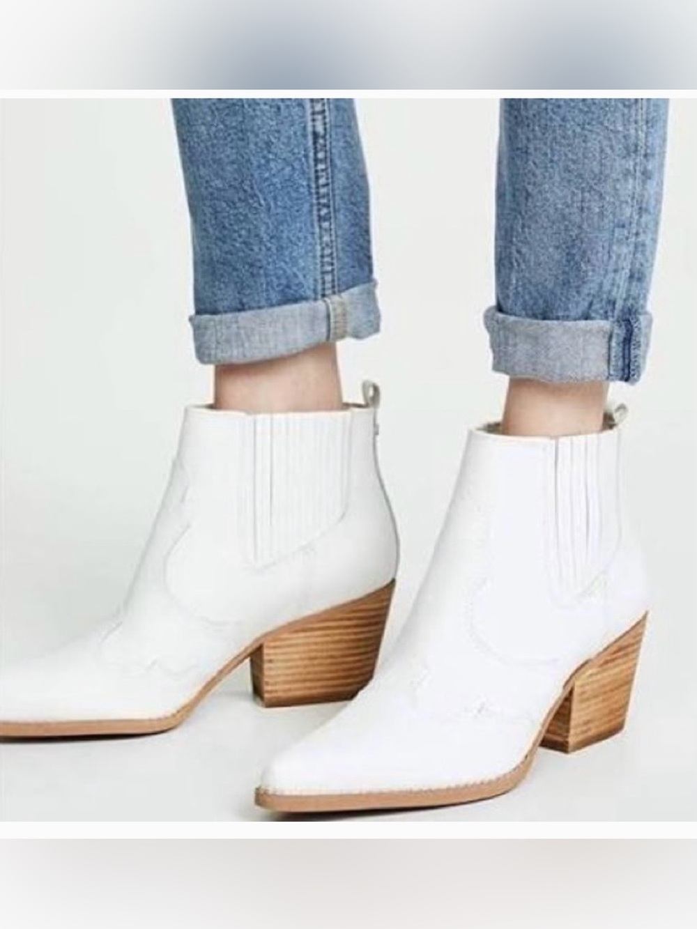 Sam Edelman White Leather Western-Style Ankle Boots 7